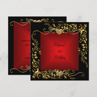 21. Geburtstag Party Black Bright Deep Red Gold Einladung