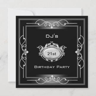 21. Geburtstag Party Black Silver White Art Deco Einladung