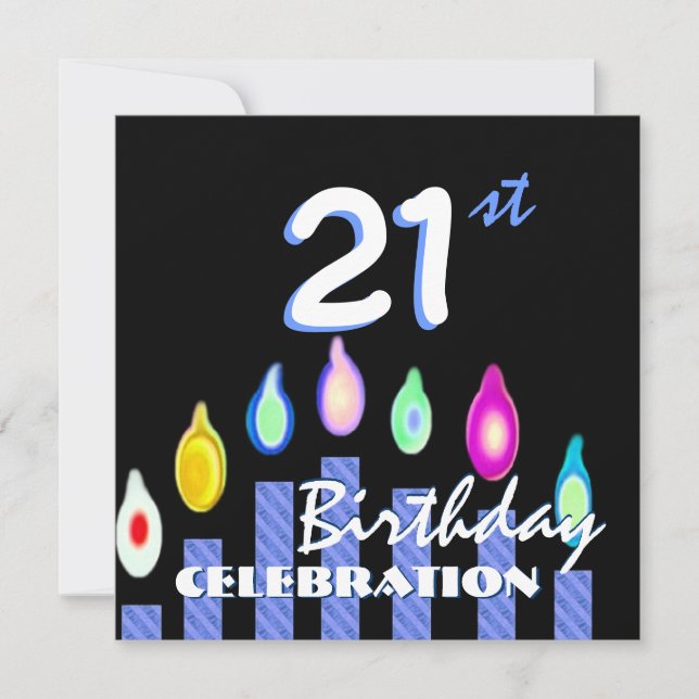 21. Geburtstag Party Blue Stripe Kerzen Gerecycelt Einladung (Vorderseite)