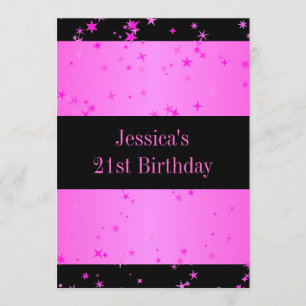 21. Geburtstag Party Candy Pink Stars Schwarz Einladung