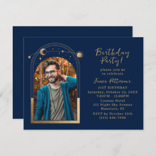 21. Geburtstag Party Celestial Foto Blue Gold Moon Einladung