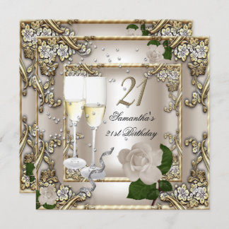 21. Geburtstag Party Cream Gold Rose Silver Einladung