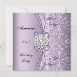 21. Geburtstag Party Damask Lilac Jewel Image Einladung