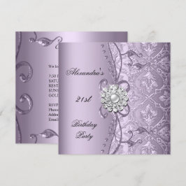 21. Geburtstag Party Damask Lilac Jewel Image Einladung