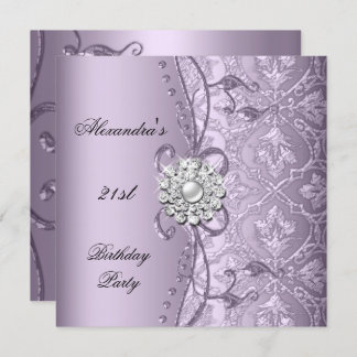 21. Geburtstag Party Damask Lilac Jewel Image Einladung