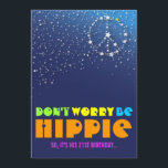 21. Geburtstag: Party Einladungen für Frieden<br><div class="desc">Kennt ein Hippie-Kind, das 21 wird? Warum Freak out, wenn man eine GRILLEN und nur Frieden aus... ? Laden Sie Ihre Freunde zu einem Hippie-60er-Party ein, das sich mit dieser dunkelblauen Nachthimmel-Einladung, die mit Sternen besticht, die in ein Friedenszeichen eintauchen, ausruht, und fühlen Sie sich viel kühler. Farbenfroh und lustig...</div>