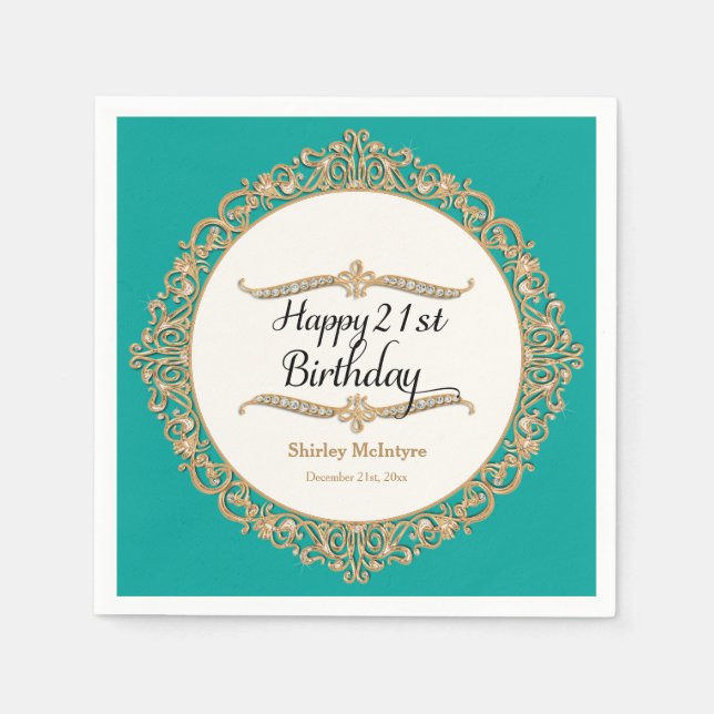 21. Geburtstag Party Feier Runde Dekoration Serviette (Vorderseite)
