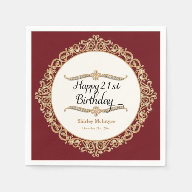 21. Geburtstag Party Feier Runde Dekoration Serviette (Vorderseite)