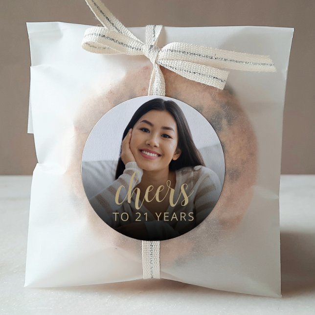 21. Geburtstag Party Foto Cheers Runder Aufkleber (Von Creator hochgeladen)