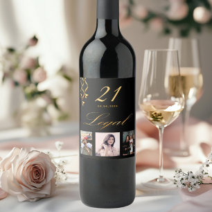 21. Geburtstag Party Foto Schwarze Goldjubeln Weinetikett