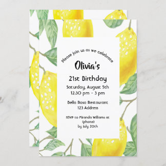 21. Geburtstag Party gelbe Zitronen weiß Einladung