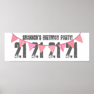 21. Geburtstag Party Individuelle Name PINK BANNER Poster