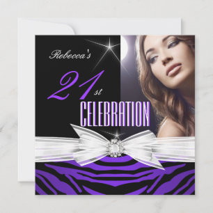 21. Geburtstag Party Lila 21 Zebra Foto 2 Einladung
