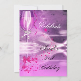 21. Geburtstag Party Lila Champagner Glass Bow Einladung