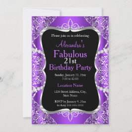 21. Geburtstag Party Lila Silver Black Einladung