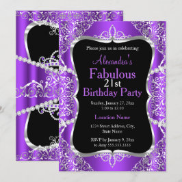 21. Geburtstag Party Lila Silver Black Einladung