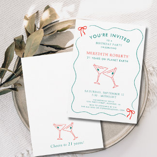 21. Geburtstag Party Martini Brillen Cheers Einladung