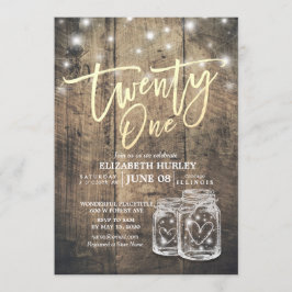 21. Geburtstag Party Mason Jars String Lights Wood Einladung