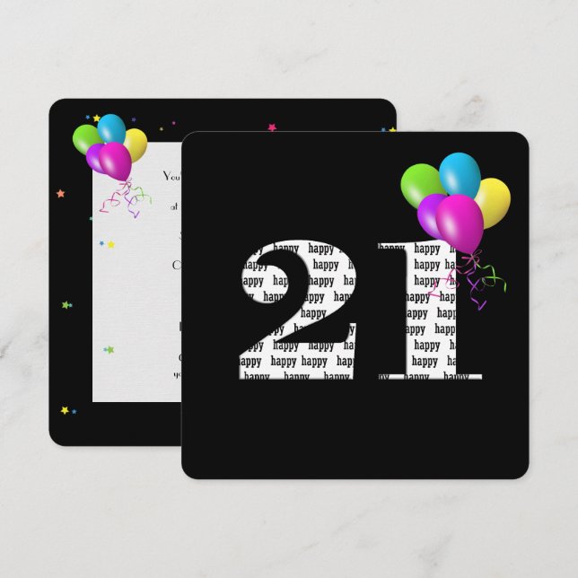 21. Geburtstag Party mit Ballon Bunch Einladung (Vorne/Hinten)