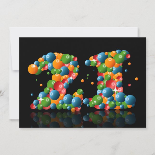 21. Geburtstag Party, mit Bläschen und Bälle Einladung (Vorderseite)