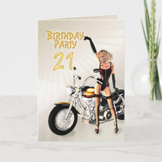 21. Geburtstag Party mit Mädchen und Motorrad Einladung