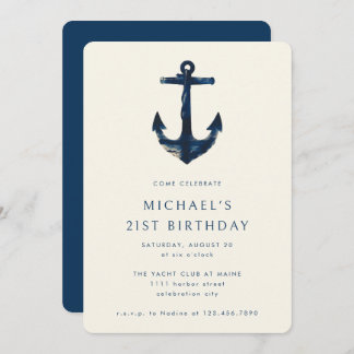 21. Geburtstag Party Navy Blue Nautical Anchor Einladung