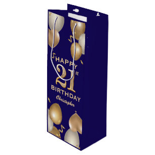 21. Geburtstag Party Navy Blue und Gold Balloons Geschenktüte Für Weinflaschen