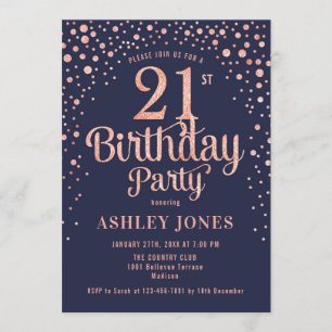 21. Geburtstag Party - Navy & Rose Gold Einladung
