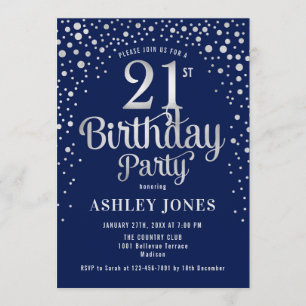21. Geburtstag Party - Navy & Silver Einladung