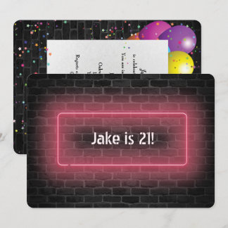 21. Geburtstag Party Neon Schild an Wand Einladung