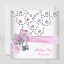 21. Geburtstag Party Overlay Pink Jewel Lock Einladung