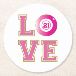 21. Geburtstag Party Pink Bingo Ball Personalisier Runder Pappuntersetzer