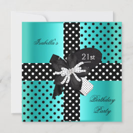 21. Geburtstag Party Polka Dot Aquamarin Schwarz-w Einladung