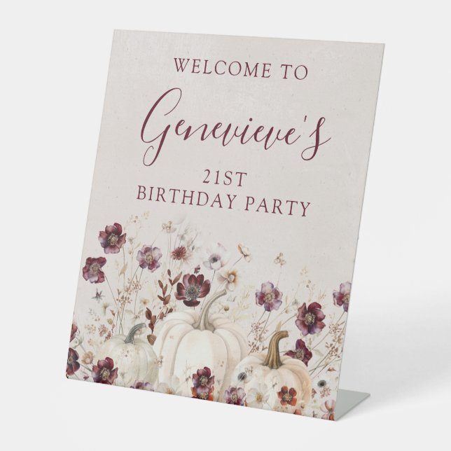 21. Geburtstag Party Pumpkin Wildblume Willkommen Sockelschild (Vorderseite)