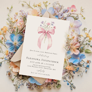 21. Geburtstag Party Rosa Coquette Bow Wildblume Einladung
