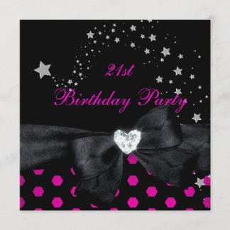 21. Geburtstag Party Rosa Schwarz-weißer Platz Einladung
