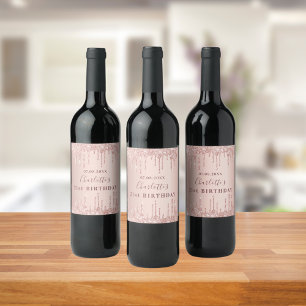 21. Geburtstag Party Rose Gold Glitzer Monogramm Weinetikett