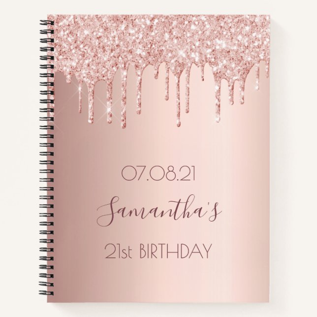 21. Geburtstag Party Rose Gold Tropfen Notizbuch (Vorderseite)