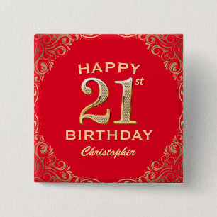 21. Geburtstag Party Rot und Gold Glitzer Rahmen Button