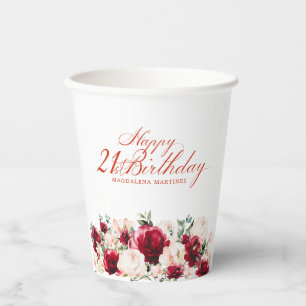 21. Geburtstag Party Rote Rose Pink Peony Custom Pappbecher