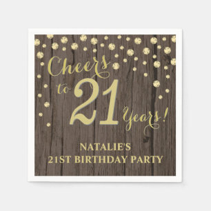 21. Geburtstag Party Rustic Wood und Gold Diamond Serviette