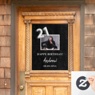21. Geburtstag Party schwarzes Foto Name Typ Fensteraufkleber