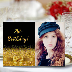 21. Geburtstag Party Schwarzes Gold Foto Glasur Einladung