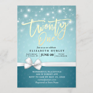 21. Geburtstag Party Türkis Blau Weißes Band Einladung