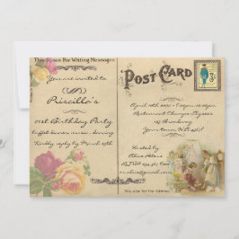 21. Geburtstag Party, Vintag, altes Postkartenstil Einladung