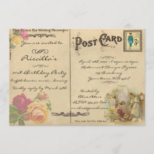 21. Geburtstag Party, Vintag, altes Postkartenstil Einladung