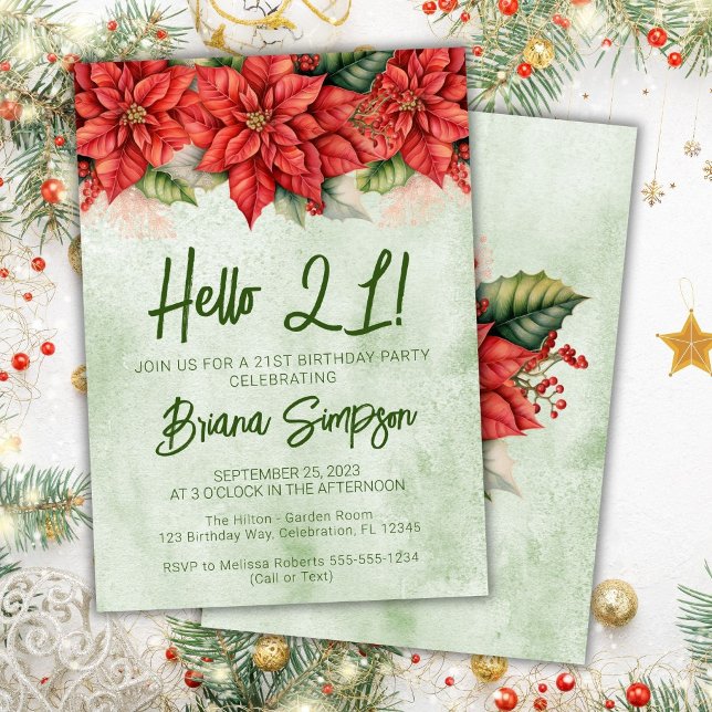 21. Geburtstag Party Weihnachten Poinsettia Floral Einladung (Von Creator hochgeladen)