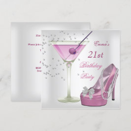 21. Geburtstag Party Weißrosa Martini Schuhe Einladung