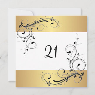 21. Geburtstag Party White Gold Black Floral Einladung