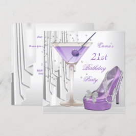 21. Geburtstag Party White Lilac Martini Pearl Sho Einladung
